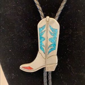 Western turquoise and coral boot bolo